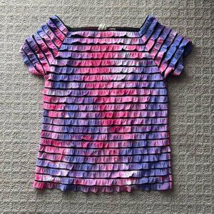 Tiara Womens Small S Pink Purple Ruffle Blouse Top T Shirt Tee Y2K 90s